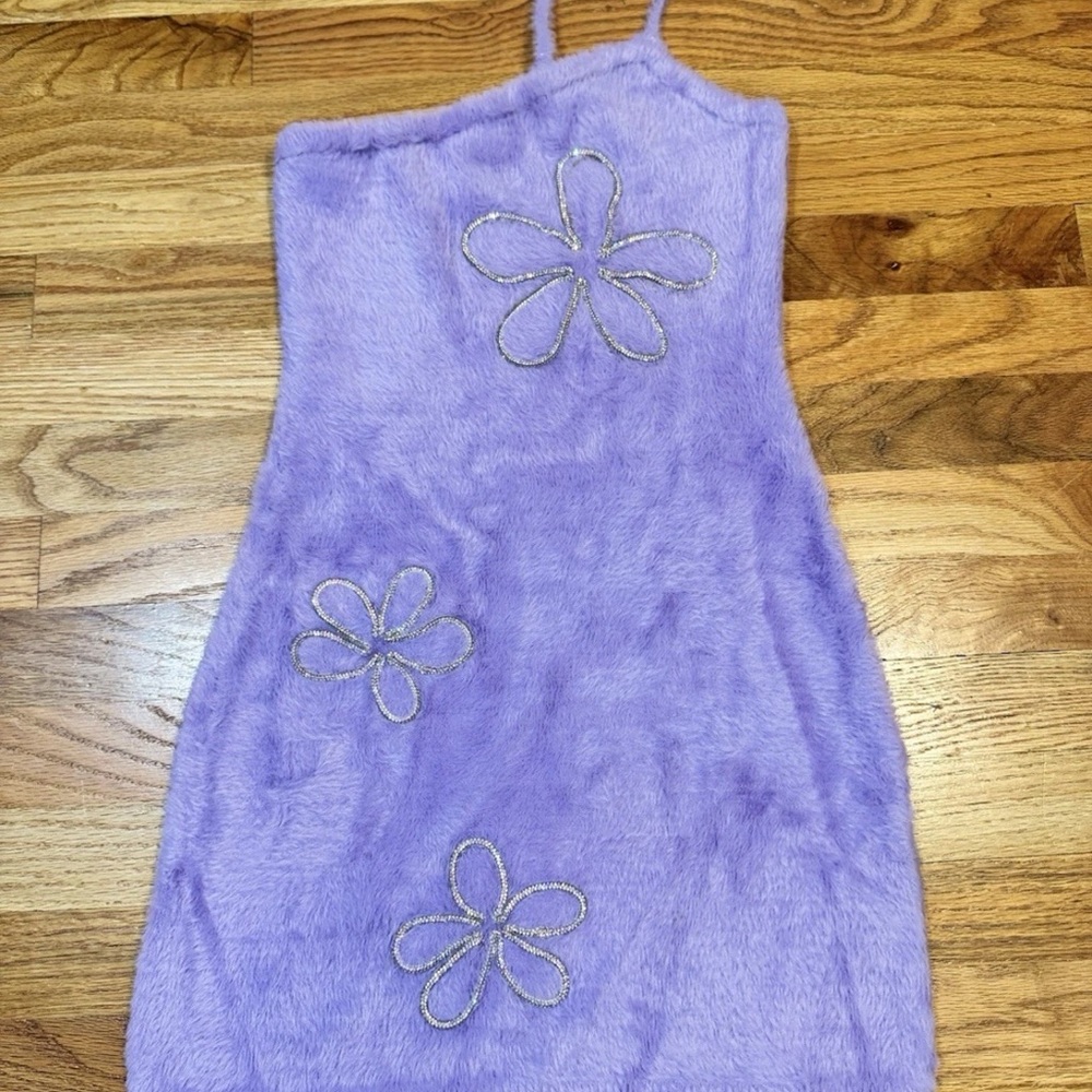 For Love & Lemons Finley Fuzzy Mini Dress Rhinestones Lavender Size Small - Picture 5 of 16